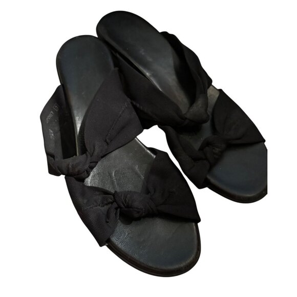 Munro American Black Sandal Mules Bow Detail Natural Rubber Sole Sz 8.5 - Picture 2 of 8